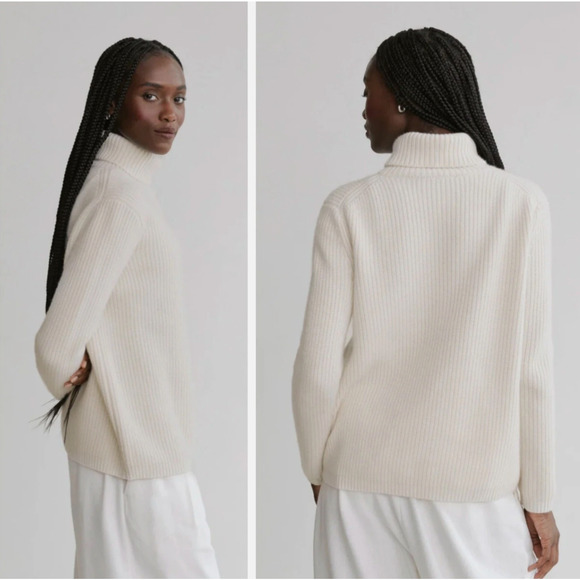 Jenni Kayne S Oversized 100% Cashmere Fisherman $575 Turtleneck Sweater Ivory - Picture 14 of 14